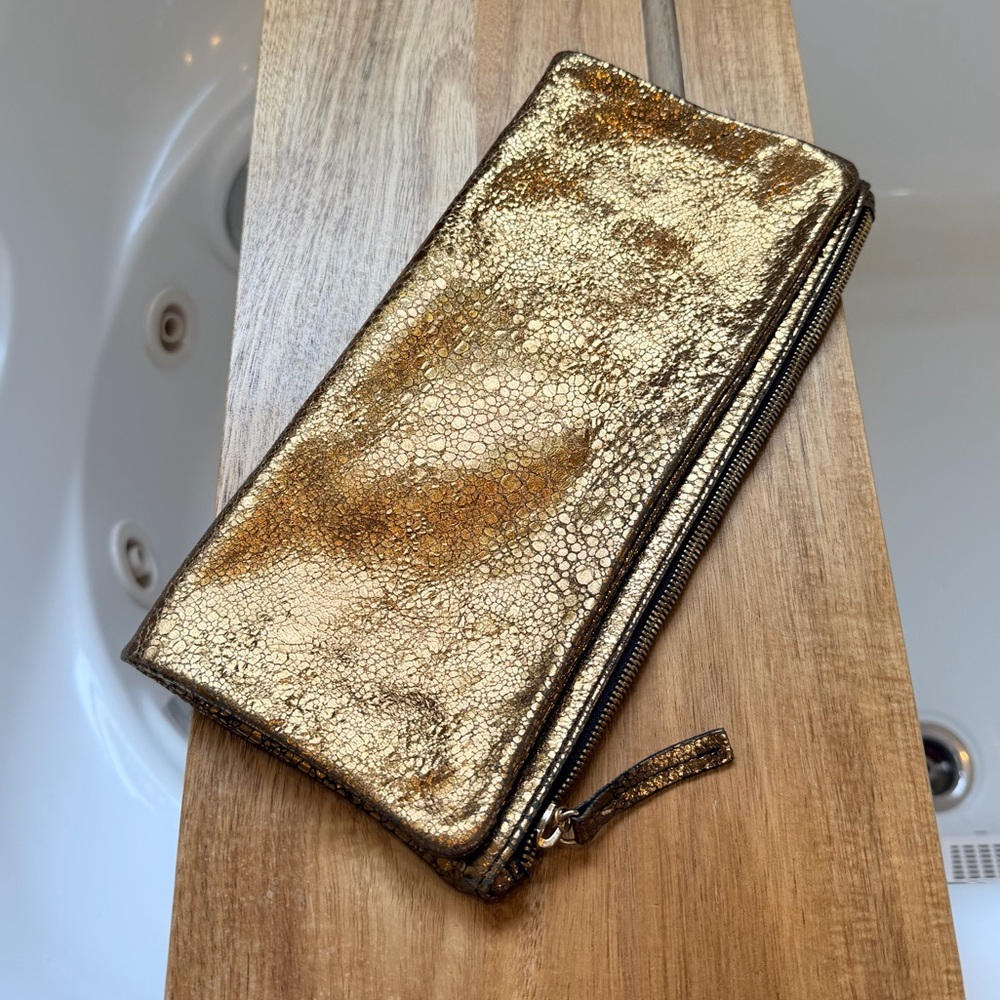 Clare V Metallic Gold Foldover Clutch